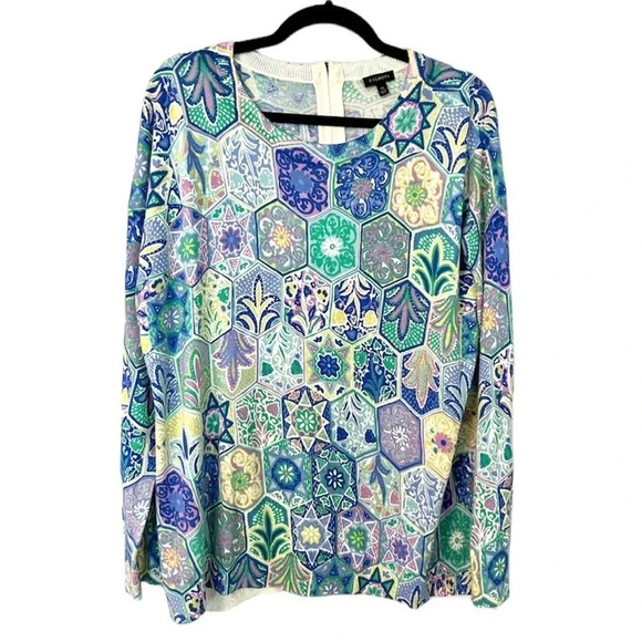 Talbots Women's Long Sleeve Multicolor Floral Crew Neck Sweater Size XL GUC - Picture 1 of 10